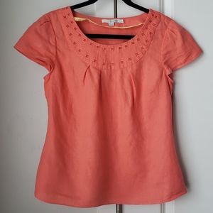 Boden Linen Pin Tucked Neckline Blouse Tops